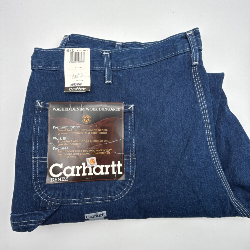Carhartt Washed Denim Work Dungaree Jeans Mens 46x30 B13 DST Darkstone NWT NOS